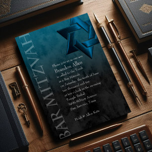 Invitation Bar Mitzvah Etoile bleue Turquoise élégante de Dav