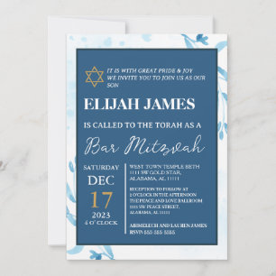 Invitation Bar Mitzvah étoile de David bleu or élégant modern