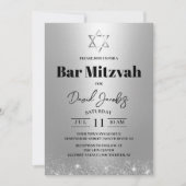 Invitation Bar Mitzvah Étoile de David Juive Moderne en Argen (Devant)