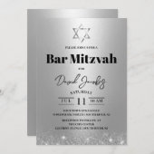 Invitation Bar Mitzvah Étoile de David Juive Moderne en Argen (Devant / Derrière)