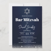 Invitation Bar Mitzvah étoile de David moderne bleu marine ju (Devant)