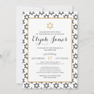 Invitation Bar Mitzvah étoile de David moderne élégant bleu o