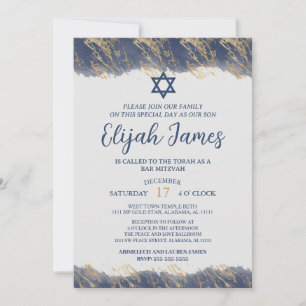 Invitation Bar Mitzvah étoile de David moderne élégant bleu o