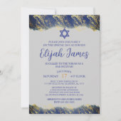 Invitation Bar Mitzvah étoile de David moderne élégant bleu o (Devant)