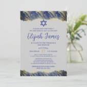 Invitation Bar Mitzvah étoile de David moderne élégant bleu o (Debout devant)