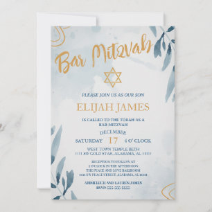 Invitation Bar Mitzvah étoile de David moderne élégant bleu o