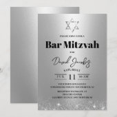 Invitation Bar Mitzvah Étoile de David Moderne en Argent Juif (Devant / Derrière)