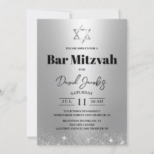 Invitation Bar Mitzvah Étoile de David Moderne en Argent Juif