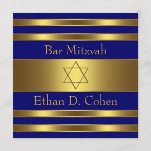 Invitation Bar Mitzvah Étoile de David Or Bleu Marine
