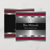 Invitation Bar Mitzvah étoile de David rouge noir (Devant / Derrière)