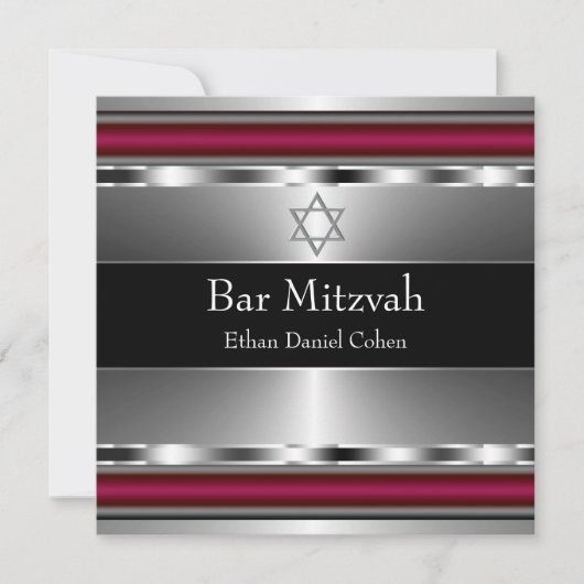 Invitation Bar Mitzvah étoile de David rouge noir (Devant)