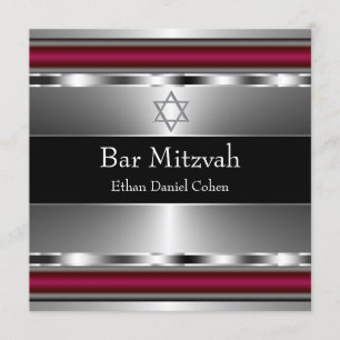 Invitation Bar Mitzvah étoile de David rouge noir