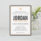 Invitation BAR MITZVAH étoile moderne garçon orange gris simp (Debout devant)