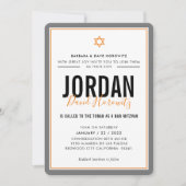 Invitation BAR MITZVAH étoile moderne garçon orange gris simp (Devant)