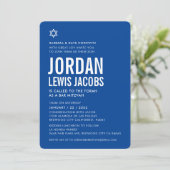 Invitation BAR MITZVAH étoile moderne garçon royal bleu blanc (Debout devant)