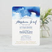 Invitation BAR MITZVAH étoile moderne hébreu bleu aquarelle A (Debout devant)