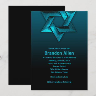Invitation Bar Mitzvah Étoile noire et Turquoise de David