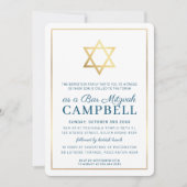 Invitation BAR MITZVAH étoile or traditionnel moderne bleu fo (Devant)
