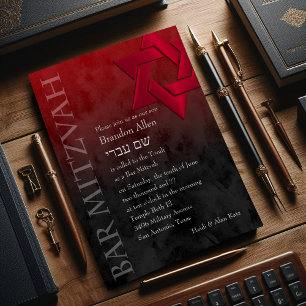Invitation Bar Mitzvah Étoile rouge élégante de David Ombre