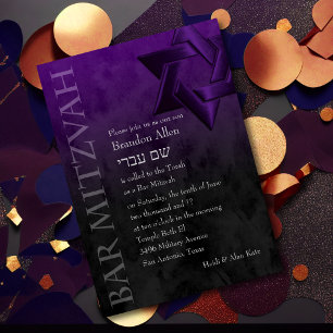 Invitation Bar Mitzvah Étoile violette élégante de David Ombr