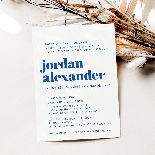 Invitation BAR MITZVAH facile moderne minimal royal bleu