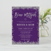 Invitation Bar Mitzvah Faux Pailleté Argent Violet (Debout devant)