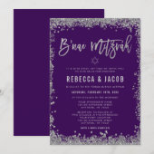 Invitation Bar Mitzvah Faux Pailleté Argent Violet (Devant / Derrière)