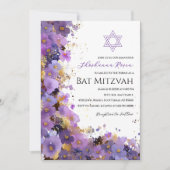 Invitation Bar Mitzvah Fleurie Violet et Or (Devant)