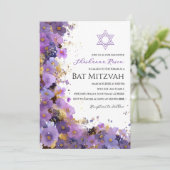 Invitation Bar Mitzvah Fleurie Violet et Or (Debout devant)