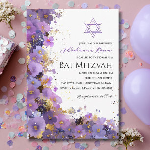 Invitation Bar Mitzvah Fleurie Violet et Or