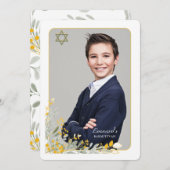 Invitation Bar Mitzvah Fleurs de champs dorées Pho (Devant / Derrière)