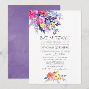 Invitation Bar Mitzvah Floral Aquarelle Coloré