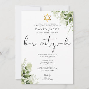 Invitation Bar Mitzvah floral élégant avec monogramme de verd