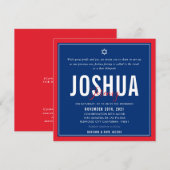 Invitation BAR MITZVAH football moderne bleu rouge QRCODE (Devant / Derrière)