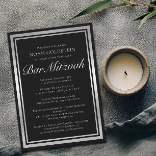 Invitation Bar Mitzvah Formel Élégant Noir Argent