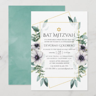 Invitation Bar Mitzvah géométrique à l'anémone d'eucalyptus
