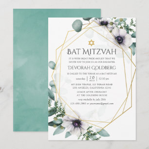 Invitation Bar Mitzvah géométrique à l'anémone d'eucalyptus