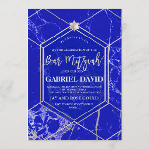 Invitation Bar Mitzvah géométrique bleu lapis de PixDezines