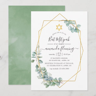 Invitation Bar Mitzvah géométrique eucalyptus