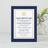 Invitation Bar Mitzvah Gold Blue et White Stried (Debout devant)