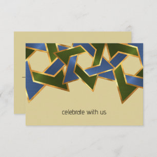 Invitation Bar Mitzvah Gold Blue Green Star de David