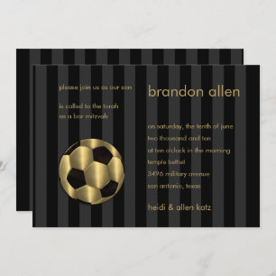 Invitation Bar Mitzvah Gold et Black Soccer Ball