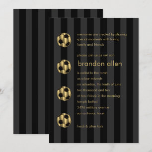 Invitation Bar Mitzvah Gold et Black Soccer Ball