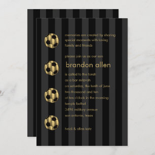 Invitation Bar Mitzvah Gold et Black Soccer Ball
