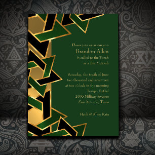 Invitation Bar Mitzvah Gold Green Black Star de David