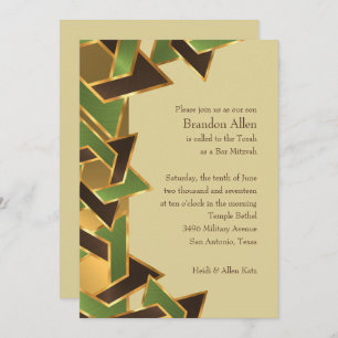 Invitation Bar Mitzvah Gold Green Brown Star of David
