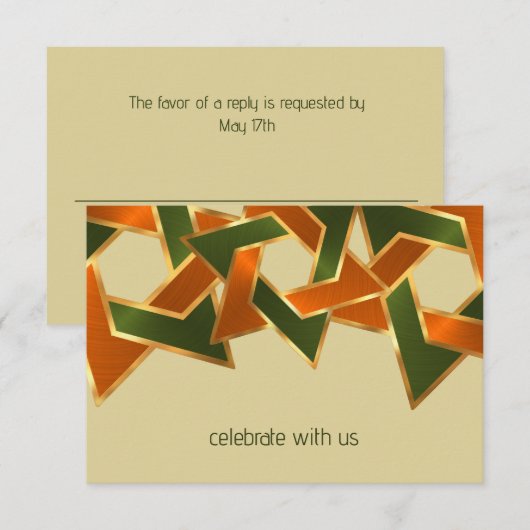 Invitation Bar Mitzvah Gold Green Orange Star de David (Devant / Derrière)