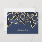 Invitation Bar Mitzvah Gold Navy étoile bleue de David (Devant)