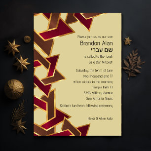 Invitation Bar Mitzvah Gold Red Star Brown de David