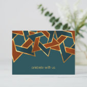 Invitation Bar Mitzvah Gold Turquoise Blue Rust Star de David (Debout devant)